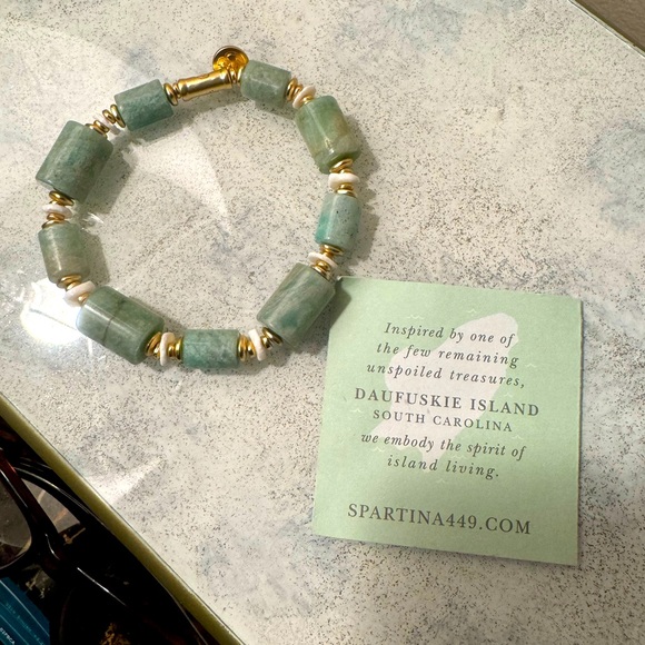 NWT Spartina Amaxonite Stone & Shell Stretch Bracelet 10mm. Beautiful! - Picture 4 of 6